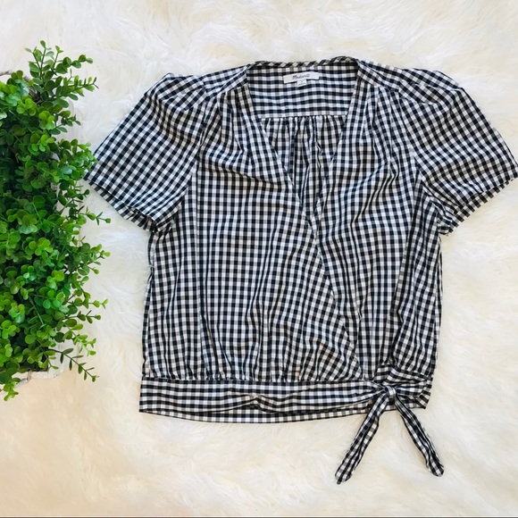 Madewell Gingham Black White Wrap Top Tie M - Picture 1 of 9